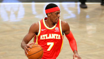 NEW YORK, NEW YORK - DECEMBER 30: Rajon Rondo #7 of the Atlanta Hawks dribbles during the first half against the Brooklyn Nets at Barclays Center on December 30, 2020 in the Brooklyn borough of New York City. NOTE TO USER: User expressly acknowledges and agrees that, by downloading and/or using this Photograph, user is consenting to the terms and conditions of the Getty Images License Agreement. (Photo by Sarah Stier/Getty Images)