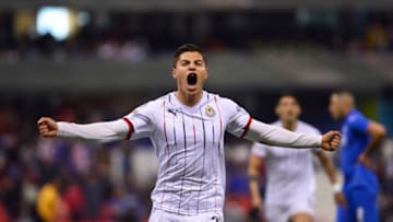 MEXICO CITY, MEXICO - JANUARY 12: Rolando Cisneros of Chivas celebrates after scoring the first goal of his team during the 2nd round match between Cruz Azul and Chivas as part of the Torneo Clausura 2019 Liga MX at Azteca on January 12, 2019 in Mexico City, Mexico. (Photo by Jaime Lopez/Jam Media/Getty Images)