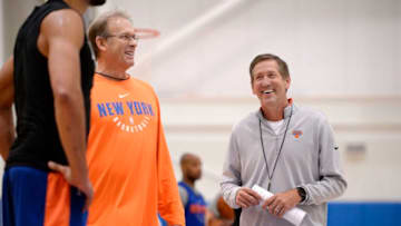 NEW YORK, NY - SEPTEMBER 30: Jeff Hornacek of the New York Knicks looks on during practice at Kicks Training Facility on September 30, 2017 in Tarrytown, New York. NOTE TO USER: User expressly acknowledges and agrees that, by downloading and or using this photograph, User is consenting to the terms and conditions of the Getty Images License Agreement. Mandatory Copyright Notice: Copyright 2017 NBAE (Photo by David Dow/NBAE via Getty Images)