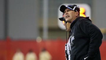 Oct 29, 2015; Oxford, OH, USA; Buffalo Bulls head coach Lance Leipold looks on from the sidelines in the second half against the Miami (Oh) Redhawks at Fred Yager Stadium. The Bulls won 29-24. Mandatory Credit: Aaron Doster-USA TODAY Sports