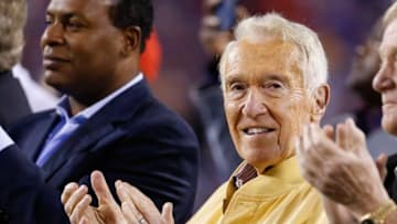 Sep 15, 2016; Orchard Park, NY, USA; Buffalo Bills former coach Marv Levy during halftime between the Buffalo Bills and the New York Jets at New Era Field. The Jets beat the Bills 37 to 31. Mandatory Credit: Timothy T. Ludwig-USA TODAY Sports