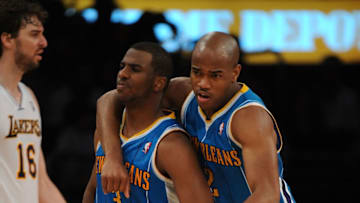 Jarret Jack & Chris Paul, New Orleans Pelicans. Pau Gasol, Los Angeles Lakers. (Photo by Lisa Blumenfeld/Getty Images)