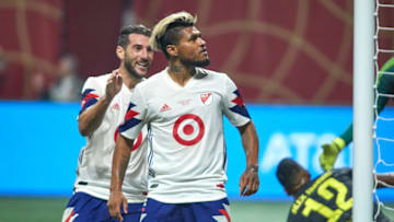 ATLANTA, GA - AUGUST 01: MLS All-Stars forward Josef Martinez (17) celebrates his goal with MLS All-Stars midfielder Tyler Adams (2) and fans in action during the MLS All-Star game between the MLS All-Stars and Juventus FC on August 1, 2018 at the Mercedes-Benz Stadium in Atlanta, Georgia. (Photo by Robin Alam/Icon Sportswire via Getty Images)