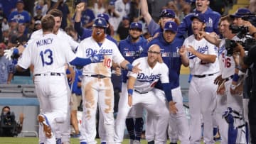 LOS ANGELES, CA - AUGUST 21: Los Angeles Dodgers second baseman Max Muncy (13) hits a walk-off solo home run to win the game 2-1 over Toronto at Dodger Stadium in Los Angeles on Wednesday, August 21, 2019. (Photo by Scott Varley/MediaNews Group/Torrance Daily Breeze via Getty Images)