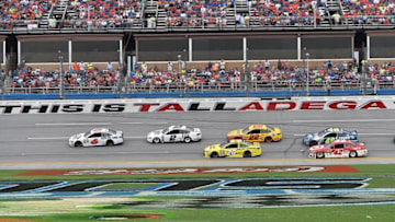 May 1, 2016; Talladega, AL, USA; NASCAR Sprint Cup Series driver Brad Keselowski (2) leads the field during the GEICO 500 at Talladega Superspeedway. Mandatory Credit: Jasen Vinlove-USA TODAY Sports
