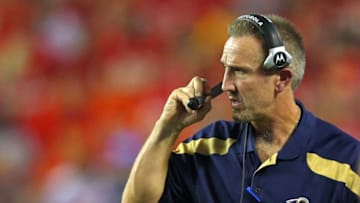 KANSAS CITY, MO - AUGUST 26: Head coach Steve Spagnuolo of the St. Louis Rams looks on from the sideline against the Kansas City Chiefs during a pre-season game at Arrowhead Stadium on August 26, 2011 in Kansas City, Missouri. (Photo by Dilip Vishwanat/Getty Images)