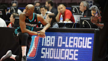 MISSISSAUGA, CANADA - JANUARY 18: Damien Wilkins #21 of the Greensboro Swarm looks on during the game against the Greensboro Swarm as part of 2017 NBA D-League Showcase at the Hershey Centre on January 18, 2017 in Mississauga, Ontario. NOTE TO USER: User expressly acknowledges and agrees that, by downloading and/or using this Photograph, user is consenting to the terms and conditions of the Getty Images License Agreement. Mandatory Copyright Notice: Copyright 2017 NBAE (Photo by Randy Belice/NBAE via Getty Images)