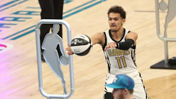 CHARLOTTE, NC - FEBRUARY 16: Trae Young #11 of the Atlanta Hawks participates in the 2019 Taco Bell Skills Challenge as part of State Farm All-Star Saturday Night on February 16, 2019 at the Spectrum Center in Charlotte, North Carolina. NOTE TO USER: User expressly acknowledges and agrees that, by downloading and/or using this photograph, user is consenting to the terms and conditions of the Getty Images License Agreement. Mandatory Copyright Notice: Copyright 2019 NBAE (Photo by Joe Murphy/NBAE via Getty Images)