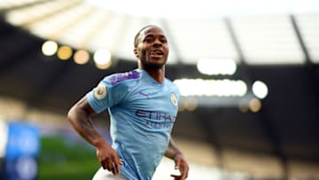 MANCHESTER, ENGLAND - AUGUST 17: Raheem Sterling of Manchester City celebrates after scoring during the Premier League match between Manchester City and Tottenham Hotspur at Etihad Stadium on August 17, 2019 in Manchester, United Kingdom. (Photo by Shaun Botterill/Getty Images)