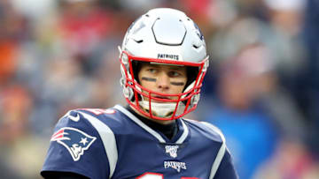FOXBOROUGH, MASSACHUSETTS - DECEMBER 29: Tom Brady #12 of the New England Patriots looks on during the game against the Miami Dolphins at Gillette Stadium on December 29, 2019 in Foxborough, Massachusetts. The Dolphins defeat the Patriots 27-24. (Photo by Maddie Meyer/Getty Images)