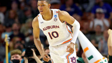 GREENVILLE, SOUTH CAROLINA - MARCH 20: Jabari Smith #10 of the Auburn Tigers looks on in the first half against the Miami (Fl) Hurricanes during the second round of the 2022 NCAA Men's Basketball Tournament at Bon Secours Wellness Arena on March 20, 2022 in Greenville, South Carolina. (Photo by Kevin C. Cox/Getty Images)