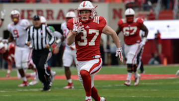 LINCOLN, NE - APRIL 21: Running back Wyatt Mazour of the Nebraska Cornhuskers scores during the Spring game at Memorial Stadium on April 21, 2018 in Lincoln, Nebraska. (Photo by Steven Branscombe/Getty Images)