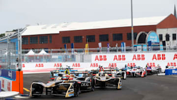 NEW YORK, NY - JULY 14: Jean-Eric Vergne (FRA), TECHEETAH, Renault Z.E. 17, leads Andre Lotterer (BEL), TECHEETAH, Renault Z.E. 17 (Photo by {contact city} Handout/FIA Formula E via Getty Images,)