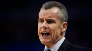 OKLAHOMA CITY, OKLAHOMA - APRIL 19: Oklahoma City Thunder's Billy Donovan looks on against the Portland Trail Blazers during game three of the Western Conference quarterfinals at Chesapeake Energy Arena on April 19, 2019 in Oklahoma City, Oklahoma. NOTE TO USER: User expressly acknowledges and agrees that, by downloading and or using this photograph, User is consenting to the terms and conditions of the Getty Images License Agreement. (Photo by Cooper Neill/Getty Images)