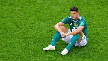 Germany's forward Mario Gomez reacts at the end of the Russia 2018 World Cup Group F football match between South Korea and Germany at the Kazan Arena in Kazan on June 27, 2018. - Germany have been eliminated from a World Cup in the first round for the first time since the Second World War, as the holders are knocked out in the group stage for the fourth time this century. (Photo by Luis Acosta / AFP) / RESTRICTED TO EDITORIAL USE - NO MOBILE PUSH ALERTS/DOWNLOADS (Photo credit should read LUIS ACOSTA/AFP/Getty Images)