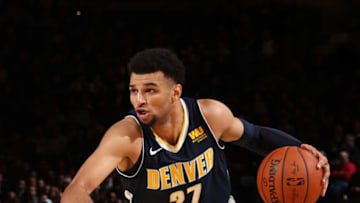 NEW YORK, NY - OCTOBER 30: Jamal Murray #27 of the Denver Nuggets handles the ball against the New York Knicks on October 30, 2017 at Madison Square Garden in New York City, New York. NOTE TO USER: User expressly acknowledges and agrees that, by downloading and or using this photograph, User is consenting to the terms and conditions of the Getty Images License Agreement. Mandatory Copyright Notice: Copyright 2017 NBAE (Photo by Nathaniel S. Butler/NBAE via Getty Images)