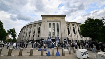 Jun 9, 2023; Bronx, New York, USA; General exterior view of Yankee Stadium as the air quality improves before the MLB game between between the New York Yankees and the Boston Red Sox at Yankee Stadium. Mandatory Credit: John Jones-USA TODAY Sports
