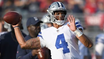 SANTA CLARA, CA - AUGUST 09: Dak Prescott #4 of the Dallas Cowboys warms up prior to the start of an NFL preseason game against the San Francisco 49ers at Levi's Stadium on August 9, 2018 in Santa Clara, California. (Photo by Thearon W. Henderson/Getty Images)