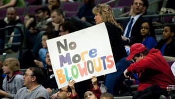 Feb 23, 2013; Auburn Hills, MI, USA; A Detroit Pistons fans holds a sign during the game against the Indiana Pacers at The Palace. Pacers win 90-72. Mandatory Credit: Tim Fuller-USA TODAY Sports