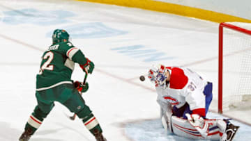ST. PAUL, MN - DECEMBER 11: Antti Niemi #37 of the Montreal Canadiens stops Nino Niederreiter #22 of the Minnesota Wild on the breakaway during a game at Xcel Energy Center on December 11, 2018 in St. Paul, Minnesota.(Photo by Bruce Kluckhohn/NHLI via Getty Images)