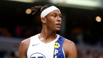INDIANAPOLIS, INDIANA - DECEMBER 15: Myles Turner #33 of the Indiana Pacers on the court in the game against the Charlotte Hornets during the third quarter at Bankers Life Fieldhouse on December 15, 2019 in Indianapolis, Indiana. NOTE TO USER: User expressly acknowledges and agrees that, by downloading and or using this photograph, User is consenting to the terms and conditions of the Getty Images License Agreement. (Photo by Justin Casterline/Getty Images) (Photo by Justin Casterline/Getty Images)