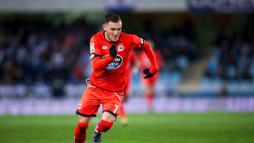 SAN SEBASTIAN, SPAIN - JANUARY 16: Lucas Perez of Deportivo La Coruna controls the ball during the La Liga match between Real Sociedad de Futbol and RC Deportivo La Coruna at Estadio Anoeta on January 16, 2016 in San Sebastian, Spain. (Photo by Juan Manuel Serrano Arce/Getty Images)