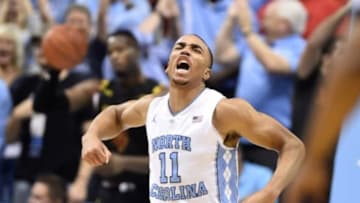 Dec 1, 2015; Chapel Hill, NC, USA; North Carolina Tar Heels forward Brice Johnson (11) reacts in the first half at Dean E. Smith Center. Mandatory Credit: Bob Donnan-USA TODAY Sports