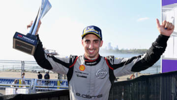 NEW YORK, NY - JULY 13: In this handout from FIA Formula E, Race winner Sébastien Buemi (CHE), Nissan e.Dams celebrates after the race during the New York E-Prix, Race 12 of the 2018/19 ABB FIA Formula E Championship at Brooklyn Street Circuit on July 13, 2019 in New York, New York. (Photo by ABB FIA Formula E/ Handout /Getty Images)