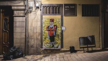 BARCELONA, SPAIN - FEBRUARY 07: View of the new italian artist TVboy work 'Despicable Me 4' featuring Vladimir Putin on February 07, 2021 in Barcelona, Spain. The Russian people have been taking to the streets to protest the imprisonment of Russian opposition leader Alexei Navalny. (Photo by Xavi Torrent/Getty Images)