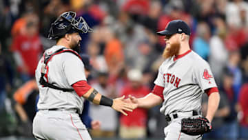 BALTIMORE, MD - JUNE 11: Craig Kimbrel #46 and Sandy Leon #3 of the Boston Red Sox celebrate after a 2-0 victory against the Baltimore Orioles at Oriole Park at Camden Yards on June 11, 2018 in Baltimore, Maryland. (Photo by Greg Fiume/Getty Images)