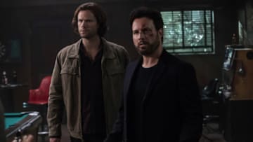 Supernatural -- "War of the Worlds" -- Image Number: SN1307a_1013b.jpg -- Pictured (L-R): Jared Padalecki as Sam and David Haydn-Jones as Mr. Ketch -- Photo: Jack Rowand/The CW -- ÃÂ© 2017 The CW Network, LLC All Rights Reserved.