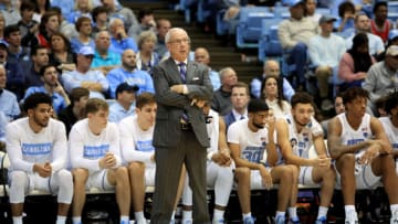 CHAPEL HILL, NORTH CAROLINA - JANUARY 04: Head coach Roy Williams of the North Carolina Tar Heels watches on against the Georgia Tech Yellow Jackets during their game at Dean Smith Center on January 04, 2020 in Chapel Hill, North Carolina. (Photo by Streeter Lecka/Getty Images)