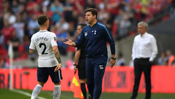 LONDON, ENGLAND - APRIL 21: Mauricio Pochettino, Manager of Tottenham Hotspur gives instruction to Kieran Trippier of Tottenham Hotspur during The Emirates FA Cup Semi Final match between Manchester United and Tottenham Hotspur at Wembley Stadium on April 21, 2018 in London, England. (Photo by Shaun Botterill/Getty Images)