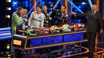 CELEBRITY FAMILY FEUD - "Bachelors vs Bachelorettes and Indy Car Drivers vs Sports Illustrated Models" - The celebrity teams competing against each other to win cash for their charities feature participants from ABC's hit reality television shows, "The Bachelor" and "The Bachelorette." In a separate game, the Sports Illustrated swimsuit models rival the Verizon IndyCar drivers. This episode of "Celebrity Family Feud" airs SUNDAY, JULY 31 (8:00-9:00 p.m. EDT), on the ABC Television Network. (ABC/Kelsey McNeal)CONOR DALY, WILL POWER, JAMES "HINCH" HINCHCLIFFE, TONY "TK" KANAAN, HELIO CASTRONEVES, STEVE HARVEY