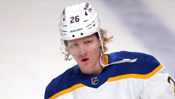 Feb 13, 2022; Montreal, Quebec, CAN; Buffalo Sabres defenseman Rasmus Dahlin (26) during the warm-up session before the game against Montreal Canadiens at Bell Centre. Mandatory Credit: Jean-Yves Ahern-USA TODAY Sports