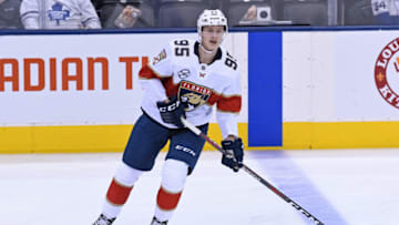 TORONTO, ON - DECEMBER 20: Florida Panthers Center Henrik Borgstrom (95) in warmups prior to the regular season NHL game between the Florida Panthers and Toronto Maple Leafs on December 20, 2018 at Scotiabank Arena in Toronto, ON. (Photo by Gerry Angus/Icon Sportswire via Getty Images)