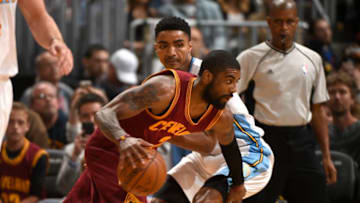 DENVER, CO - MARCH 22: Cleveland Cavaliers guard Kyrie Irving (2) drives on Denver Nuggets guard Gary Harris (14) during the second quarter on March 22, 2017 in Denver, Colorado at Pepsi Center. The Denver Nuggets defeated the Cleveland Cavaliers 126-115. (Photo by John Leyba/The Denver Post via Getty Images)