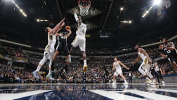 INDIANAPOLIS, IN - OCTOBER 29: Manu Ginobili #20 of the San Antonio Spurs shoots the ball against the Indiana Pacers on October 29, 2017 at Bankers Life Fieldhouse in Indianapolis, Indiana. NOTE TO USER: User expressly acknowledges and agrees that, by downloading and or using this Photograph, user is consenting to the terms and conditions of the Getty Images License Agreement. Mandatory Copyright Notice: Copyright 2017 NBAE (Photo by Ron Hoskins/NBAE via Getty Images)