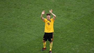 SAINT PETERSBURG, RUSSIA - JULY 14: Thomas Meunier of Belgium shows appreciation to the fans after the 2018 FIFA World Cup Russia 3rd Place Playoff match between Belgium and England at Saint Petersburg Stadium on July 14, 2018 in Saint Petersburg, Russia. (Photo by Kevin C. Cox/Getty Images)
