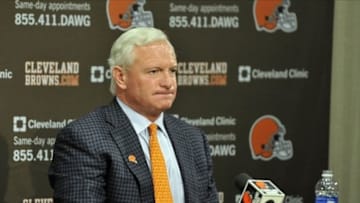 Jan 11, 2013; Berea, OH, USA; Cleveland Browns owner Jimmy Haslam III during a press conference at the team