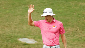 SOUTHAMPTON, BERMUDA - OCTOBER 29: Peter Malnati of the United States reacts to his birdie on the 18th green during the first round of the Bermuda Championship at Port Royal Golf Course on October 29, 2020 in Southampton, Bermuda. (Photo by Gregory Shamus/Getty Images)