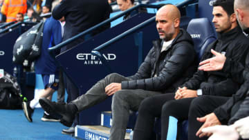 MANCHESTER, ENGLAND - OCTOBER 06: Pep Guardiola, Manager of Manchester City looks on prior to the Premier League match between Manchester City and Wolverhampton Wanderers at Etihad Stadium on October 06, 2019 in Manchester, United Kingdom. (Photo by Clive Brunskill/Getty Images)