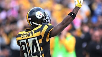 Oct 9, 2016; Pittsburgh, PA, USA; Pittsburgh Steelers wide receiver Antonio Brown (84) celebrates after scoring a touchdown against the New York Jets during the fourth quarter at Heinz Field. The Steelers won 31-13. Mandatory Credit: Charles LeClaire-USA TODAY Sports