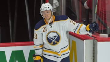 Oct 7, 2016; Ottawa, Ontario, CAN; Buffalo Sabres center Sam Reinhart (23) is named the first star in the preseason game against the Ottawa Senators at the Canadian Tire Centre. The Sabres defeated the Senators 4-2. Mandatory Credit: Marc DesRosiers-USA TODAY Sports