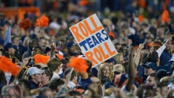 Nov 30, 2013; Auburn, AL, USA; Auburn Tigers fans storm the field in celebration following their victory over the Alabama Crimson Tide 34-28 after a 100 yard return of a missed field goal by cornerback Chris Davis (11) with no time left in the game at Jordan Hare Stadium. Mandatory Credit: RVR Photos-USA TODAY Sports
