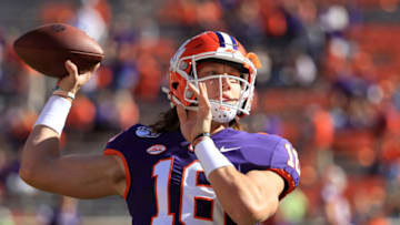 CLEMSON, SOUTH CAROLINA - NOVEMBER 02: Trevor Lawrence #16 of the Clemson Tigers warms up before their game against the Wofford Terriers at Memorial Stadium on November 02, 2019 in Clemson, South Carolina. (Photo by Streeter Lecka/Getty Images)