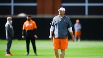 Tennessee head coach Josh Heupel walks across the field during Tennessee Vol spring football practice, Thursday, April 1, 2021.Volfootball0401 0553