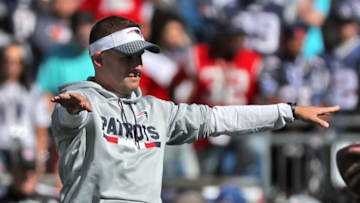 FOXBOROUGH, MA - OCTOBER 1: New England Patriots offensive coordinator Josh McDaniels on the field before they play the Carolina Panthers at Gillette Stadium in Foxborough, Mass., on Oct. 01, 2017. (Photo by Matthew J. Lee/The Boston Globe via Getty Images)