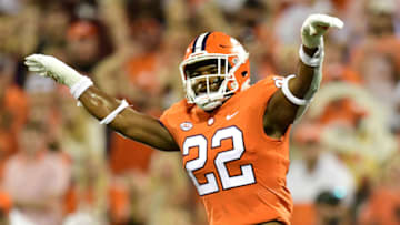 Oct 2, 2021; Clemson, South Carolina, USA; Clemson Tigers linebacker Trenton Simpson (22) reacts after an incomplete pass against the Boston College Eagles during the first quarter at Memorial Stadium. Mandatory Credit: Adam Hagy-USA TODAY Sports