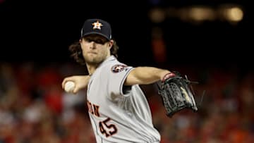 WASHINGTON, DC - OCTOBER 27: Gerrit Cole #45 of the Houston Astros delivers the pitch against the Washington Nationals during the sixth inning in Game Five of the 2019 World Series at Nationals Park on October 27, 2019 in Washington, DC. (Photo by Patrick Smith/Getty Images)